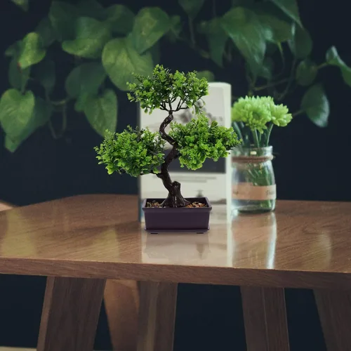 Vista 6 de BESPORTBLE Árbol bonsái artificial, verde, plástico, 15.17 oz