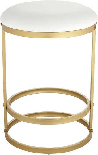 Vista 7 de 55 Downing Street Palmer Taburete de bar de metal dorado de 26 pulgadas de alto, cojín tapizado de tela blanca moderna con reposapiés para cocina