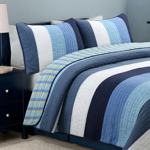 Vista 10 de Cozy Line Home Fashions Juego de ropa de cama reversible de 100% algodón con rayas rojas y azul marino (Harlan, individual, 2 piezas)