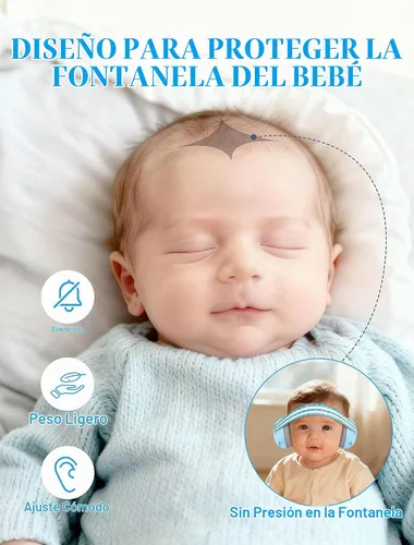 Vista 5 de Audífonos para bebé, 2 en 1, protección contra el ruido para bebés de 0 a 48 meses Azul