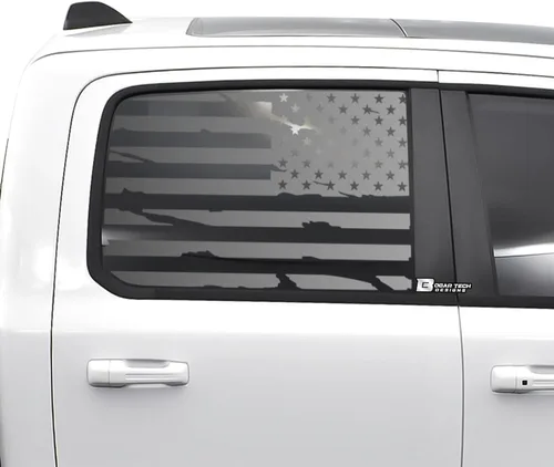 Vista 11 de BOGAR TECH DESIGNS calcomanía de vinilo con bandera americana para ventana trasera central compatible con Dodge Ram 2009-2025, mate negro