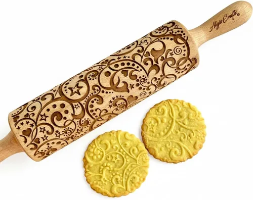 Vista 6 de Rodillo en relieve BEEHIVE. Rodillo de masa grabado con láser para galletas caseras y cerámica por Algis Crafts