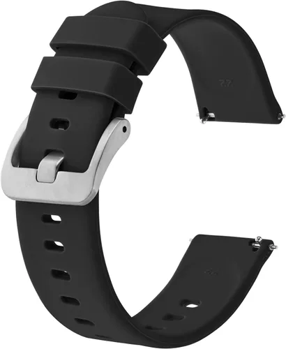 Vista 77 de BISONSTRAP Correas de reloj de silicona, correas de reloj delgadas con liberación rápida, 0.787 in, negro con hebilla negra