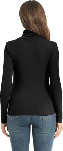 Vista 6 de Tops casuales de manga larga con cuello alto para mujer, camisas ajustadas y ligeras de capa base