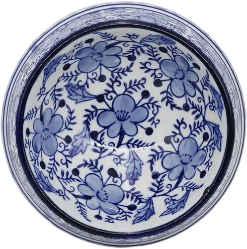 Vista 6 de Aimusego Plato chino de cerámica azul de 6.7 pulgadas para alimentos y agua para perros pequeños y medianos/gatos, tazón antideslizante de porcelana