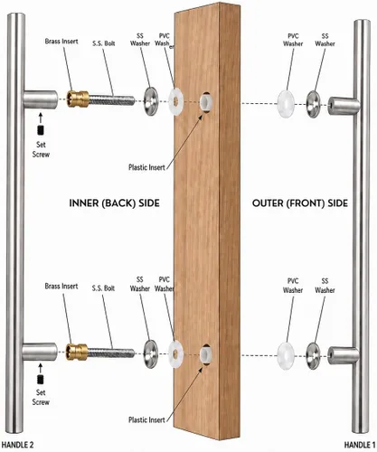 Vista 8 de Prima Decorative - Manija larga para puerta, manija de puerta de entrada de 18 pulgadas, forma redonda en forma de "H", acero inoxidable 304