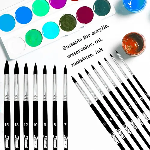 Vista 5 de Sdanart Pinceles de pintura de acuarela, 15 pinceles redondos profesionales, punta redonda de diferentes tamaños a mayor tamaño para acuarela