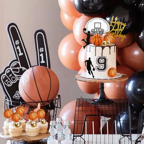 Vista 6 de 20 decoraciones para pasteles de baloncesto, decoraciones de pastel con temática de estrellas de baloncesto para decoración de pastel de cumpleaños