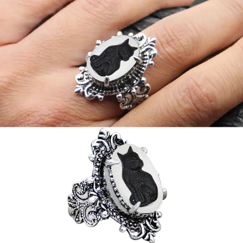 Vista 8 de Vintage Look 10pcs Lot Cat Cameo Anillos para las Mujeres Antiguo Plata Real Plateado Diseño Tamaño Mezclado Personalizado Joyería de Moda, Metal