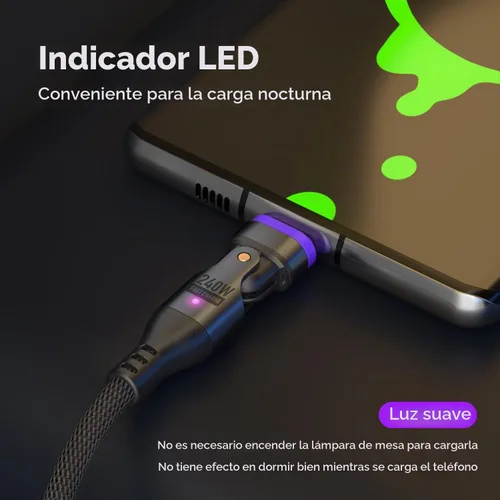 Vista 8 de Cable de carga magnético de 240 W, cable de datos magnético USBC a USB C giratorio de 180°, cable de carga rápida para teléfono micro USB