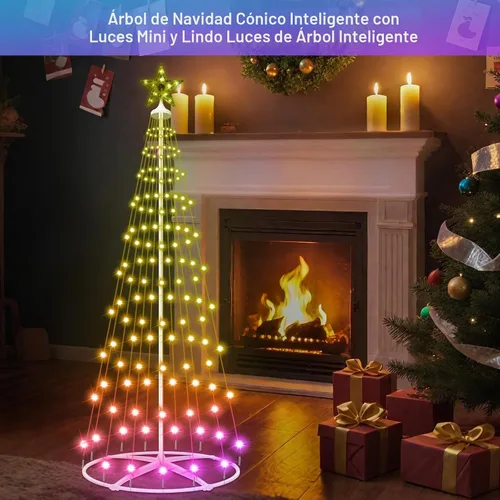 Vista 7 de Luz LED inteligente para árbol de Navidad de 4 pies, luces preiluminadas para árbol de Navidad Cambia