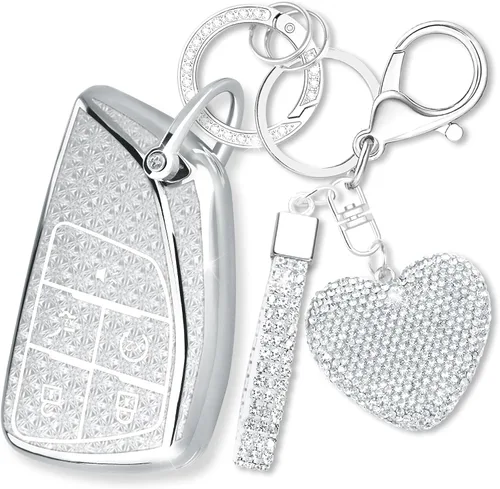 Vista 17 de Funda para llavero con llavero de corazón de diamante compatible con Chevy 2021-2024, Negro, 5 Botones