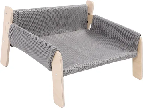 Vista 8 de Cat Hammock, High Strength Pine Wood Minimalist Design Elevated Multifunctional Cat Furniture, Elevated Bed with for Cats Kittens and Puppies (Grey)