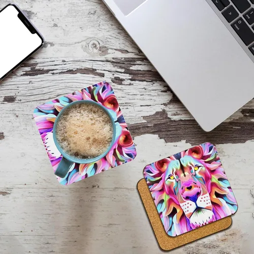 Vista 2 de 3dRose an Unreal Dreamlike Lion Fantasy Art Set of 4 Coasters - Cork
