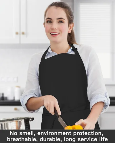 Vista 9 de Hugitout Delantal de chef unisex con correas ajustables y dos bolsillos para uniforme de trabajo, delantal impermeable