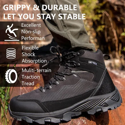 Vista 5 de SILENTCARE Botas de senderismo para hombre, impermeables, antideslizantes, medios, tobillos, ligeras, para exteriores, trekking, mochilero, trabajo