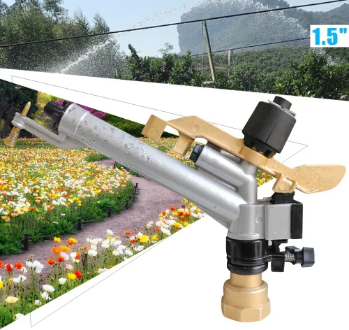 Vista 4 de Pistola de riego de impacto ajustable de 360° de 1.5 pulgadas, kit de herramientas de riego de agua de largo alcance ajustable para granjas