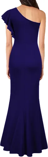 Vista 2 de MUSHARE Vestido formal largo de noche con volantes de sirena de un hombro alto para mujer