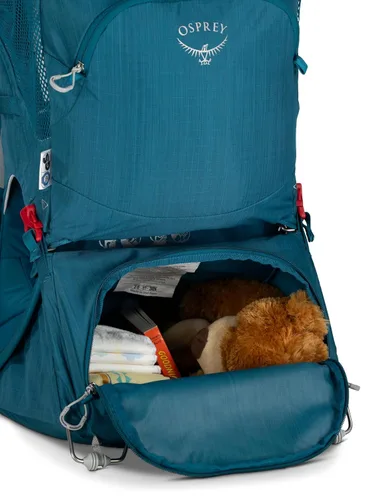 Vista 10 de Osprey Poco SLT Mochila Portabebés Ligera - Portabebés de Senderismo Compacto para Niños Pequeños con Arnés de Seguridad, Parasol y Panel Posterior
