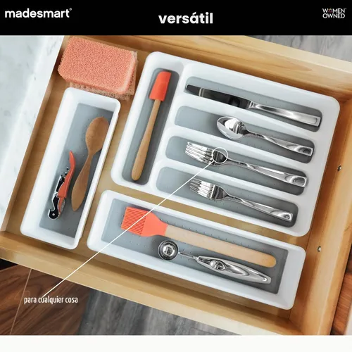 Vista 4 de Bandeja para cubiertos Madesmart Classic grande non slip feet, rounded corners, branded icons, soft grip lining, forks knives spoons, flatware