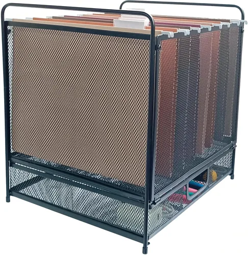 Vista 7 de Organizador de archivos colgante de escritorio de malla con cajón, suministros de oficina y organizador de archivos para el hogar, tamaño carta