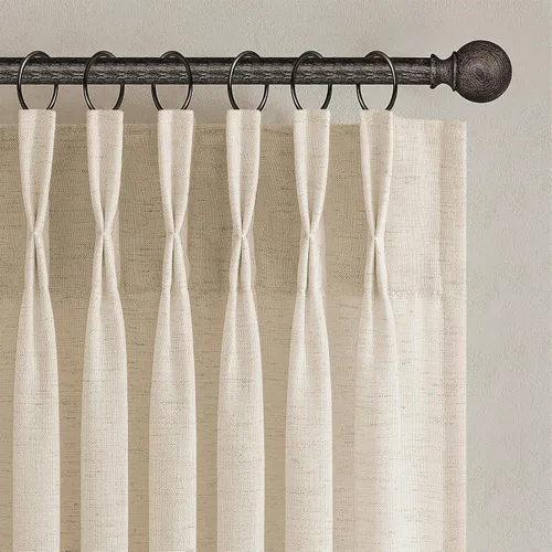 Vista 24 de Topfinel 2 paneles de cortinas plisadas de lino beige y blanco de 63 pulgadas de largo, para dormitorio y sala de estar, cortinas semitransparentes