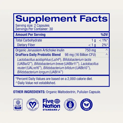 Vista 7 de Ora Organic Probióticos con prebióticos - Prebióticos veganos y probióticos para la salud digestiva Sin lácteos, sin gluten, para estómagos