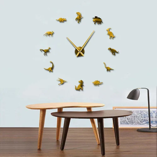 Vista 7 de The Geeky Days Jurassic Dinosaurs Wall Art T-Rex Reloj de pared grande DIY Decoración de habitación de los niños Reloj de pared gigante sin marco