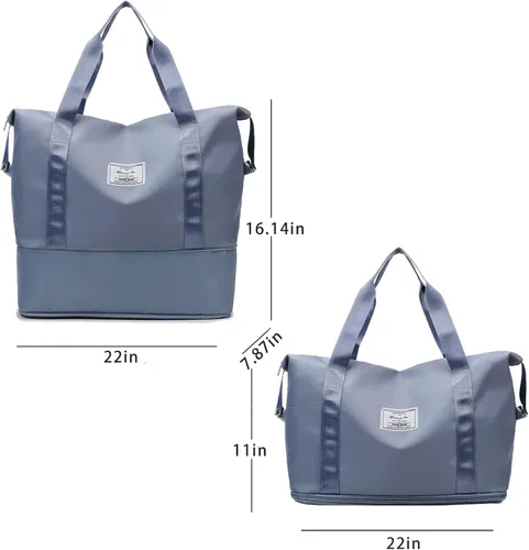 Vista 7 de Bolsas de gimnasio ligeras y expandibles de gran capacidad, para deportes, fin de semana, viajes, durante la noche, seco, húmedo, separadas, Azul