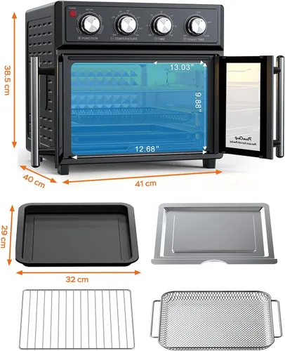 Vista 8 de Combinación de tostador de puerta francesa extra grande con freidora de aire, freidora de aire de puerta doble francesa de gran capacidad de 1700W