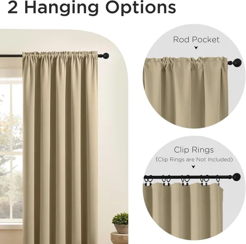 Vista 3 de CUCRAF Cortinas opacas de 45 pulgadas de largo, juego de 2 paneles para dormitorio, bolsillo para cortinero, cortinas de oscurecimiento