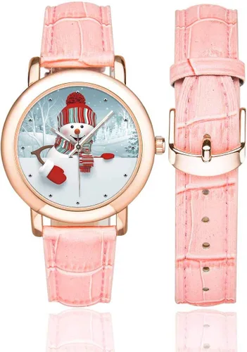 Vista 2 de InterestPrint - Reloj de pulsera con correa de cuero rosa para mujer, color rosa