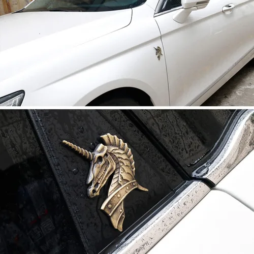 Vista 2 de Emblema de metal para automóvil, calcomanía de decoración de animales 3D, decoración de cola trasera para automóviles (unicornio negro)