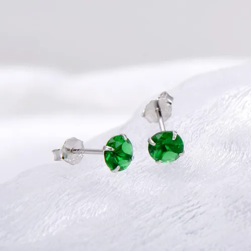 Vista 4 de Aretes de plata de ley con circonita cúbica verde esmeralda para mujer