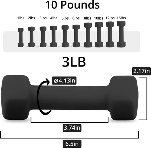 Vista 2 de Portzon Mancuernas de neopreno con agarre antideslizante para ejercicio de entrenamiento corporal total y tonificación muscular, compatible con 2