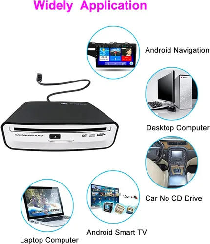 Vista 3 de Reproductor de CD universal externo para coche, reproductor de CD USB externo para automóvil Android Navegación-Plug and Play