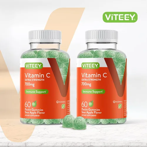 Vista 2 de Viteey - Gomitas masticables de vitamina C para adultos, 700 mg Suplemento de apoyo inmunológico extra fuerte, vegano, sin gluten, 120