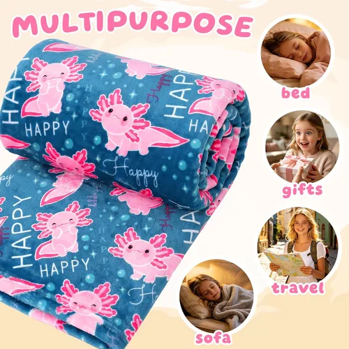 Vista 5 de ORDM Axolotl - Manta de regalo para niñas, manta que brilla en la oscuridad, juguete de ajolote, regalos de cumpleaños para niñas adolescentes