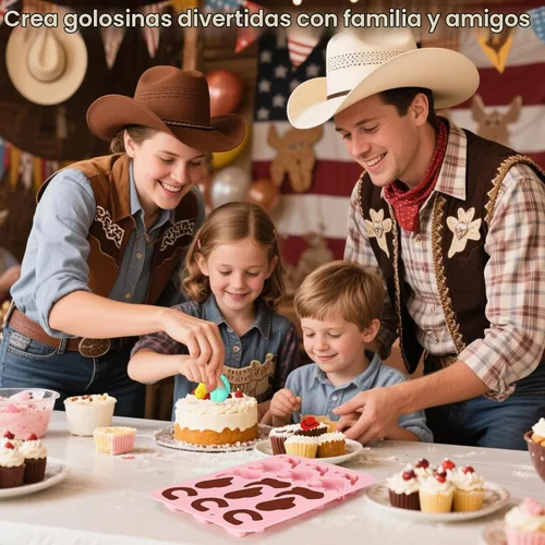 Vista 4 de Palksky Moldes de chocolate de vaquero, paquete de 2 moldes de silicona con temática occidental para hornear con botas de caballo de vaquero, 4
