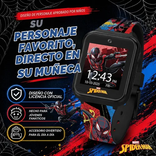 Vista 2 de Reloj inteligente Marvel Spider-Man para niños: características divertidas con cámara, grabadora de voz, rastreador de pasos y juegos, Multicolor