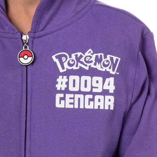 Vista 4 de Mad Engine Sudadera con capucha Pokémon para niños Gen 01 con cierre y disfraz 3D de personaje (Gengar)
