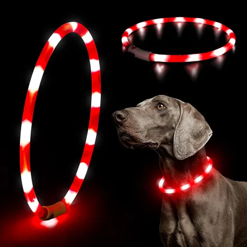 Vista 14 de HIGO Collar de perro con luz LED, recargable por USB, que brilla en la oscuridad, collar de seguridad para mascotas cortable de TPU para pasear Azul