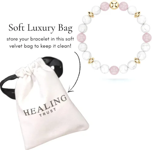 Vista 6 de Confianza curativa Pulsera de cuarzo rosa para mujer auténtico cristal de cuarzo rosa jade blanco howlita blanca hematita feliz pulsera