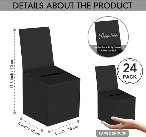Vista 2 de 24 paquetes de cajas de sorteo, caja de votación, caja de sugerencias con ranura, 15.24 x 15.24 x 15.24 cm, cajas de cartón para sorteos con ranura