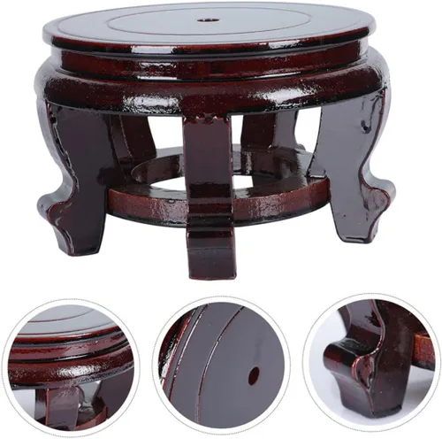 Vista 7 de Base de exhibición de madera para macetas y jarrones, soporte decorativo redondo para decoración del hogar, elegante soporte de madera para tetera