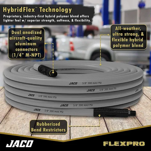 Vista 3 de JACO FlexFlow - Kit de inflado de neumáticos (JSP-3000) con medidor de inflador digital FlowPro 2.0 (200 PSI), manguera de compresor de aire Flexpro