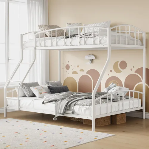 Vista 12 de Garvee - Litera individual sobre matrimonial con escalera y barandilla para niños y adultos Heavy Duty Metal Bunk Bed Frame, Sturdy Steel Slats