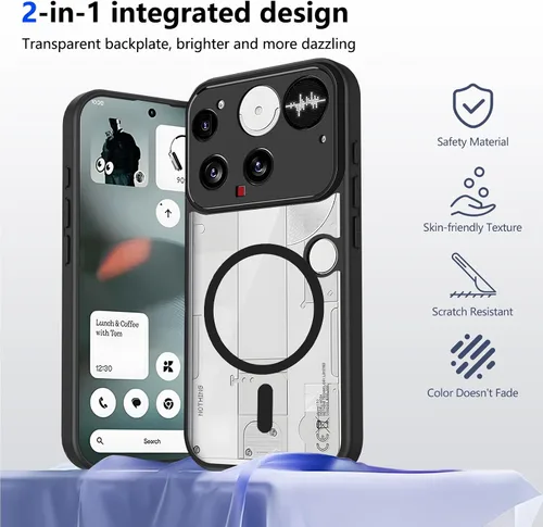 Vista 712 de Funda magnética transparente compatible con Xiaomi 17T, color negro 2 en 1 PC + TPU cubierta de teléfono a prueba de golpes, carcasa protectora