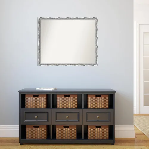 Vista 5 de Amanti Art Silver Bathroom Mirror for Over Sink, 26x32 Custom Made Scratched Wave Chrome Rectangle Vanity Mirror, Large Traditional Wood Frame