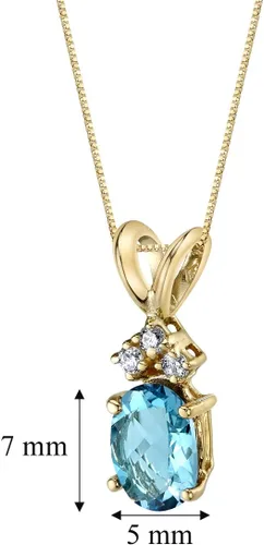 Vista 3 de Peora Colgante de topacio azul suizo con diamantes genuinos en oro amarillo de 14 quilates, delicado solitario, forma ovalada, 0.276x0.197 in, 1